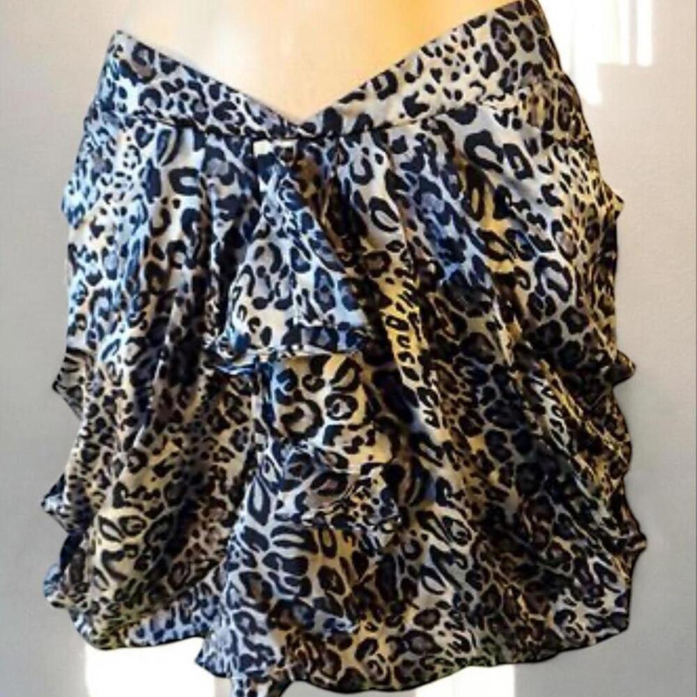 bebe Leopard Print Ruched Bubble Mini Skirt Y2K 2000s Animal Print